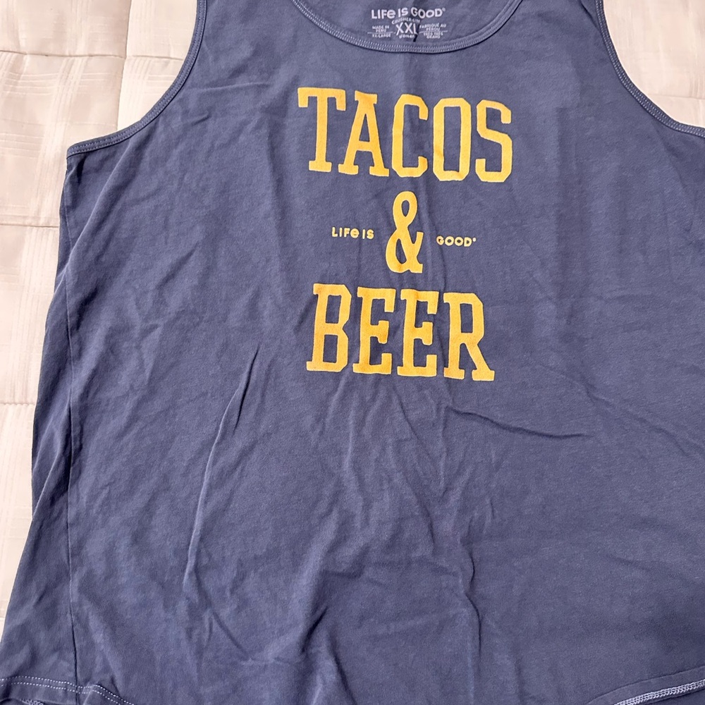 Life Is Good Charcoal Tank Top with Mustard Print